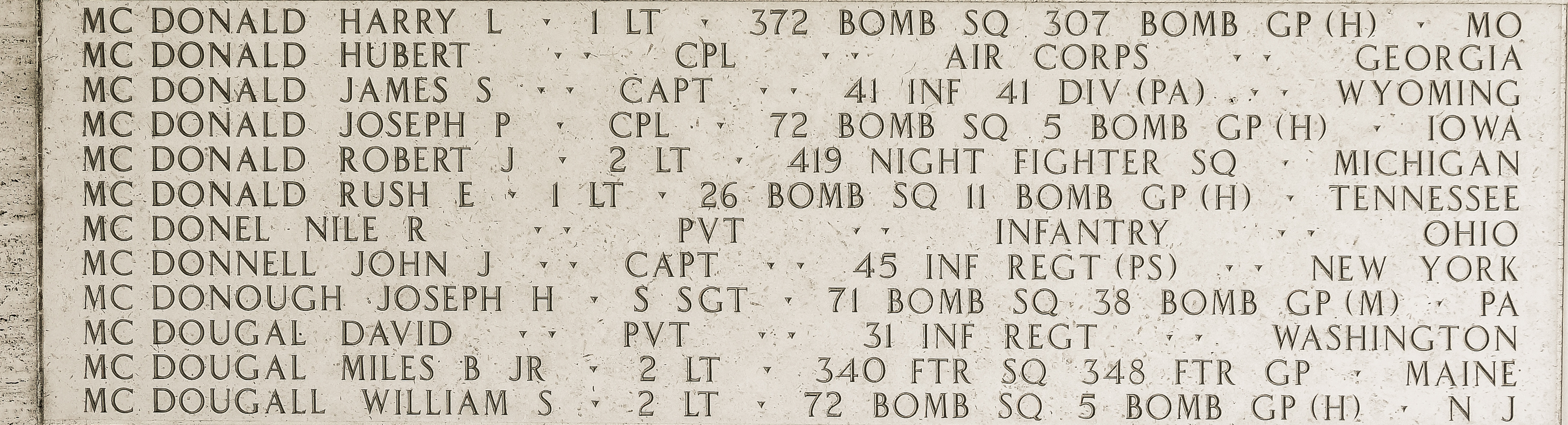 William S. McDougall, Second Lieutenant